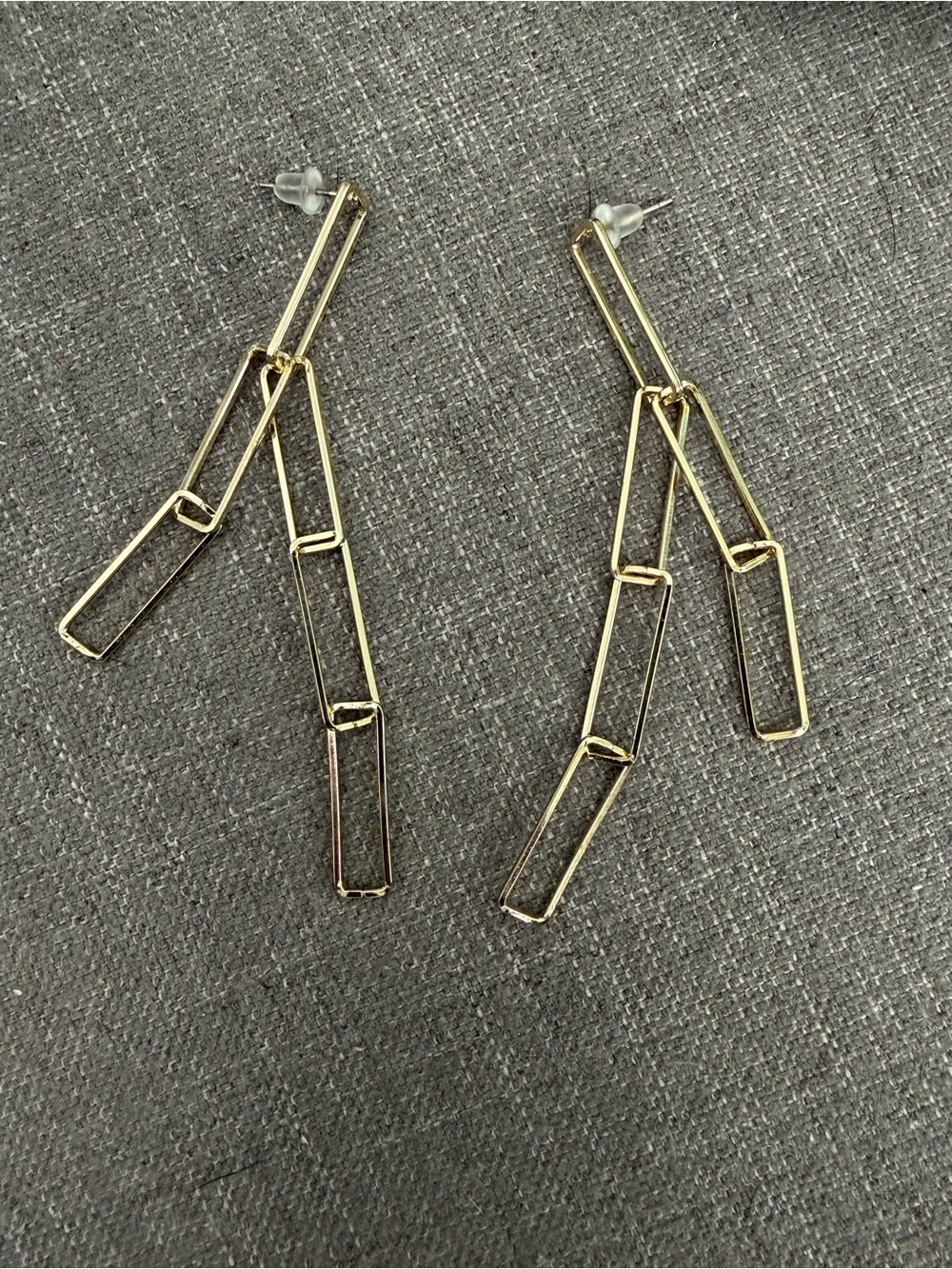 Gold-Tone Geometric Paperclip Chain Link Long Dangle Earrings